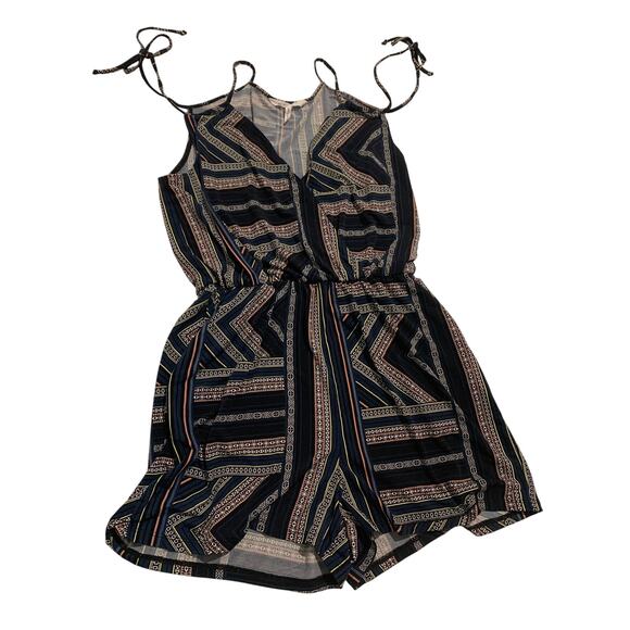 BCBGeneration Geometric Romper Womens Size Medium Blue Black Strappy Artsy - Picture 1 of 8